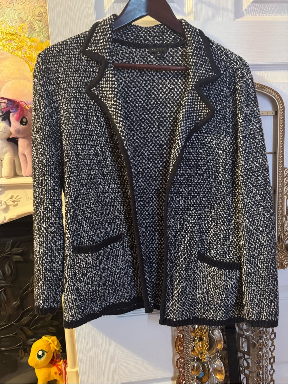 Ann Taylor Factory Black & White Tweed Open Blazer